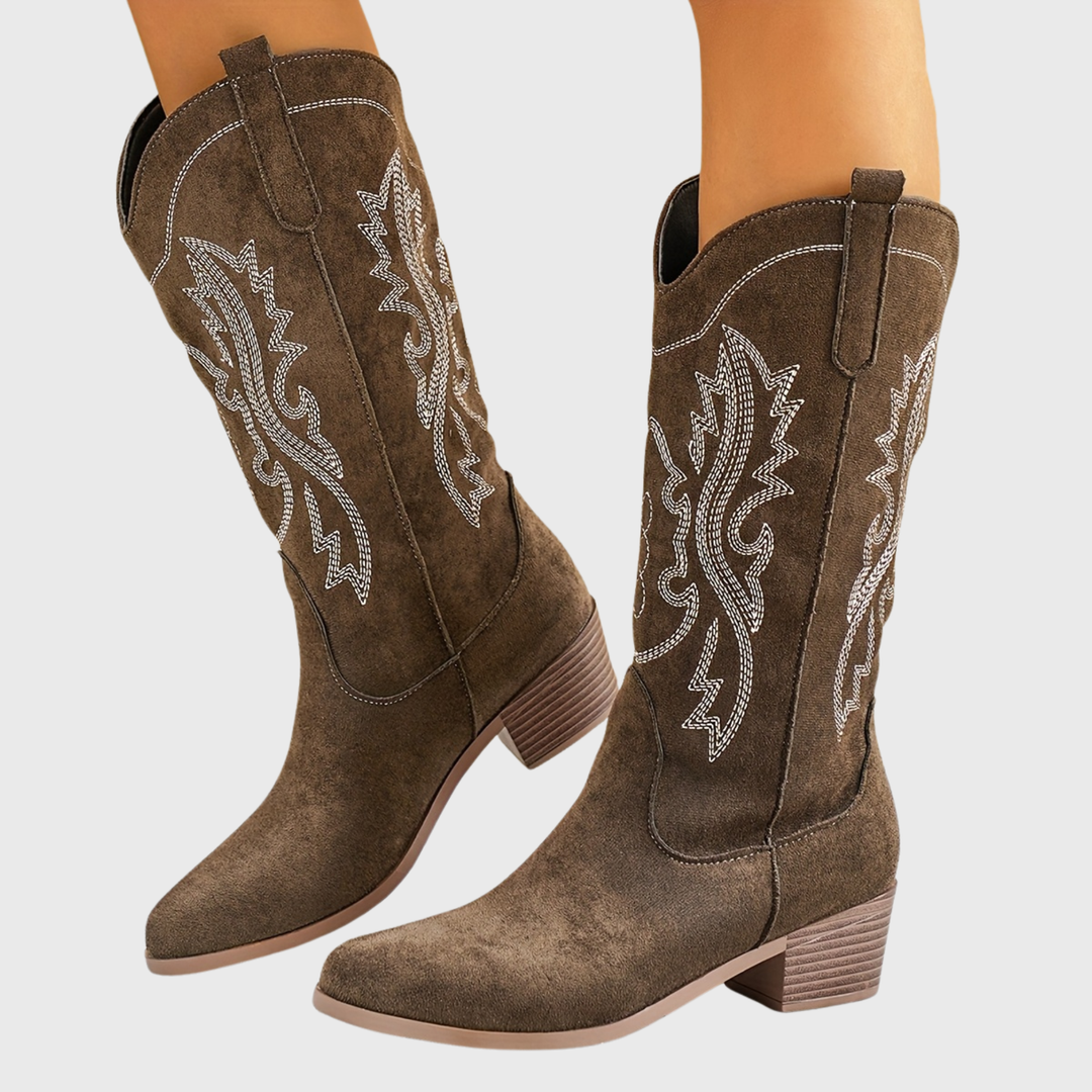 Brenley | Women's Wide Calf Western Cowboy Boots - Taupe - Image 7