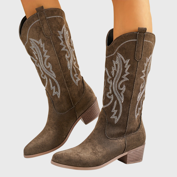 Brenley | Women's Wide Calf Western Cowboy Boots - Taupe - Image 7