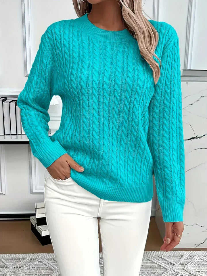 Brenna | Women's Cable Knit Crew Neck Sweater - White - Image 6