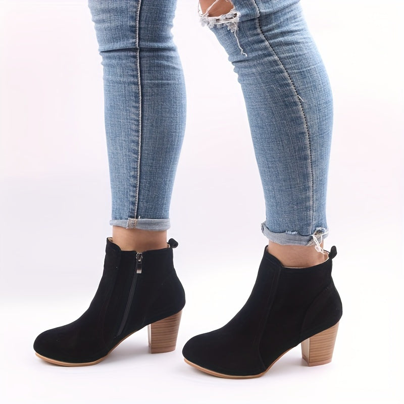 Briella | Women's Ankle Boots with Block Heel & Side Zip - Beige - Image 3