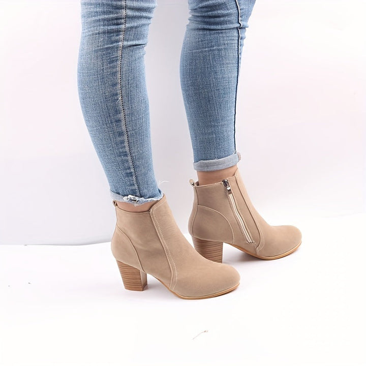 Briella | Women's Ankle Boots with Block Heel & Side Zip - Beige - Image 6