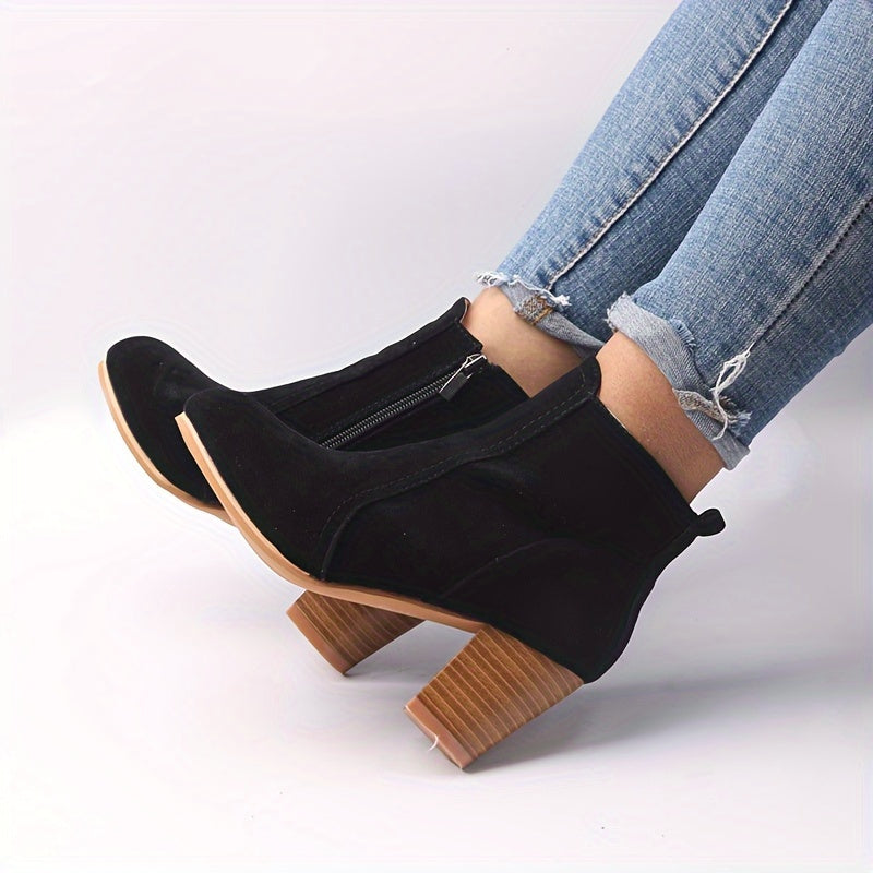 Briella | Women's Ankle Boots with Block Heel & Side Zip - Beige - Image 7