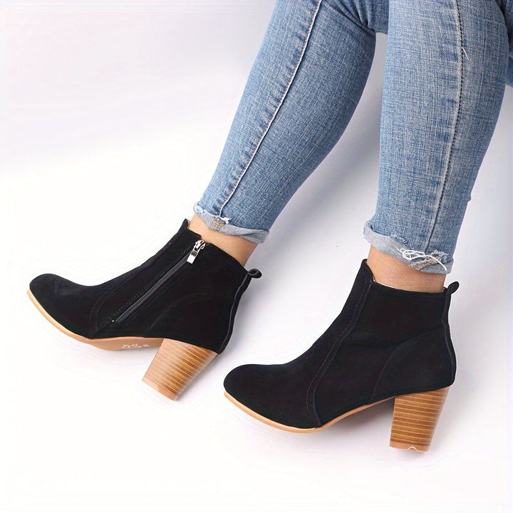 Briella | Women's Ankle Boots with Block Heel & Side Zip - Beige - Image 8