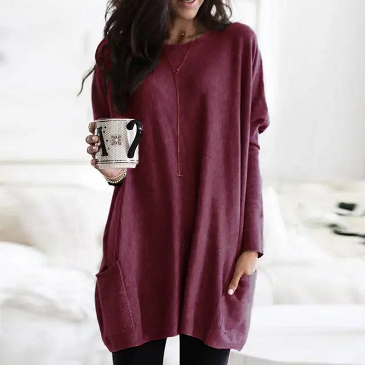 Briella | Women's Oversized Long Sleeve Tunic with Pockets - Burgundy - Image 1