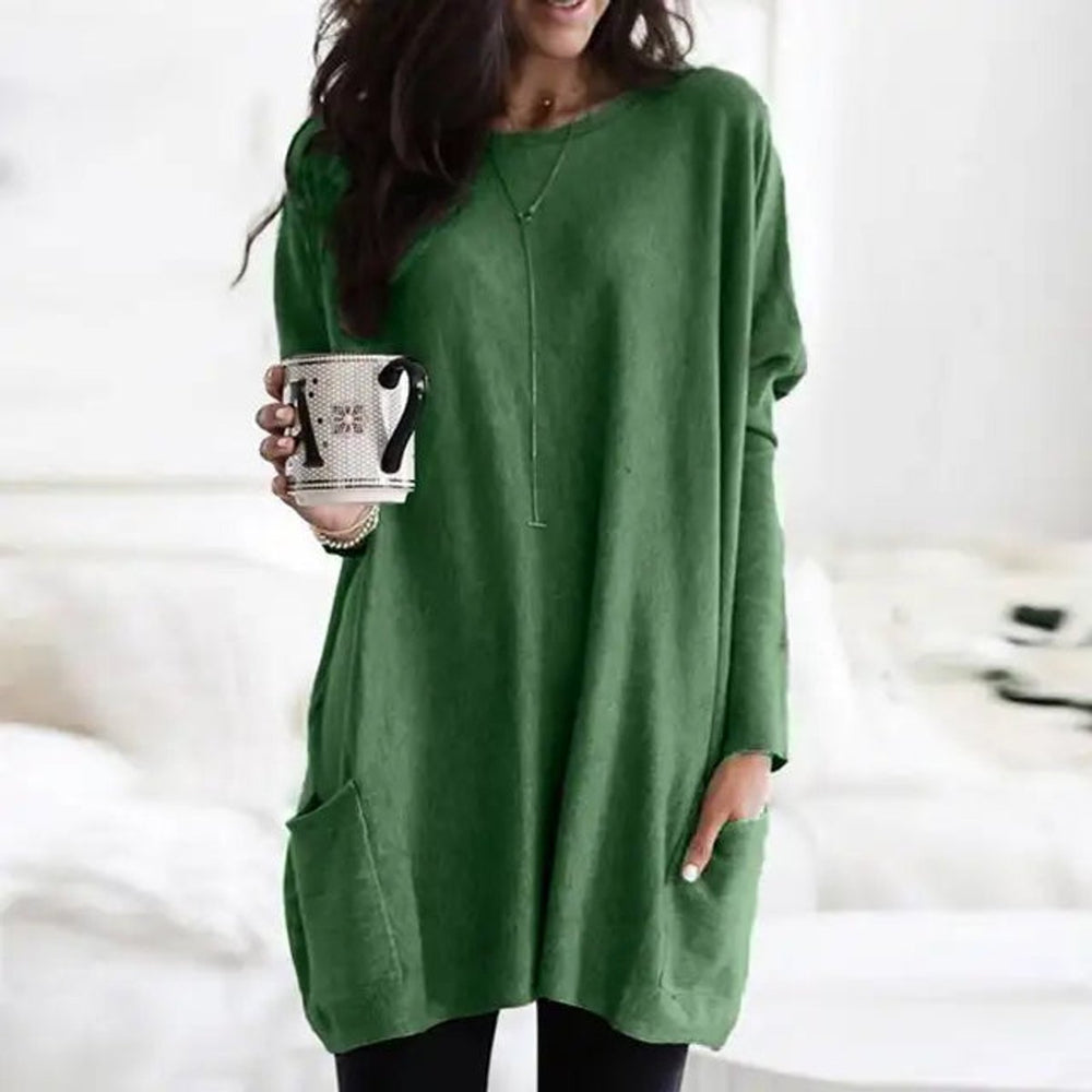 Briella | Women's Oversized Long Sleeve Tunic with Pockets - Burgundy - Image 2