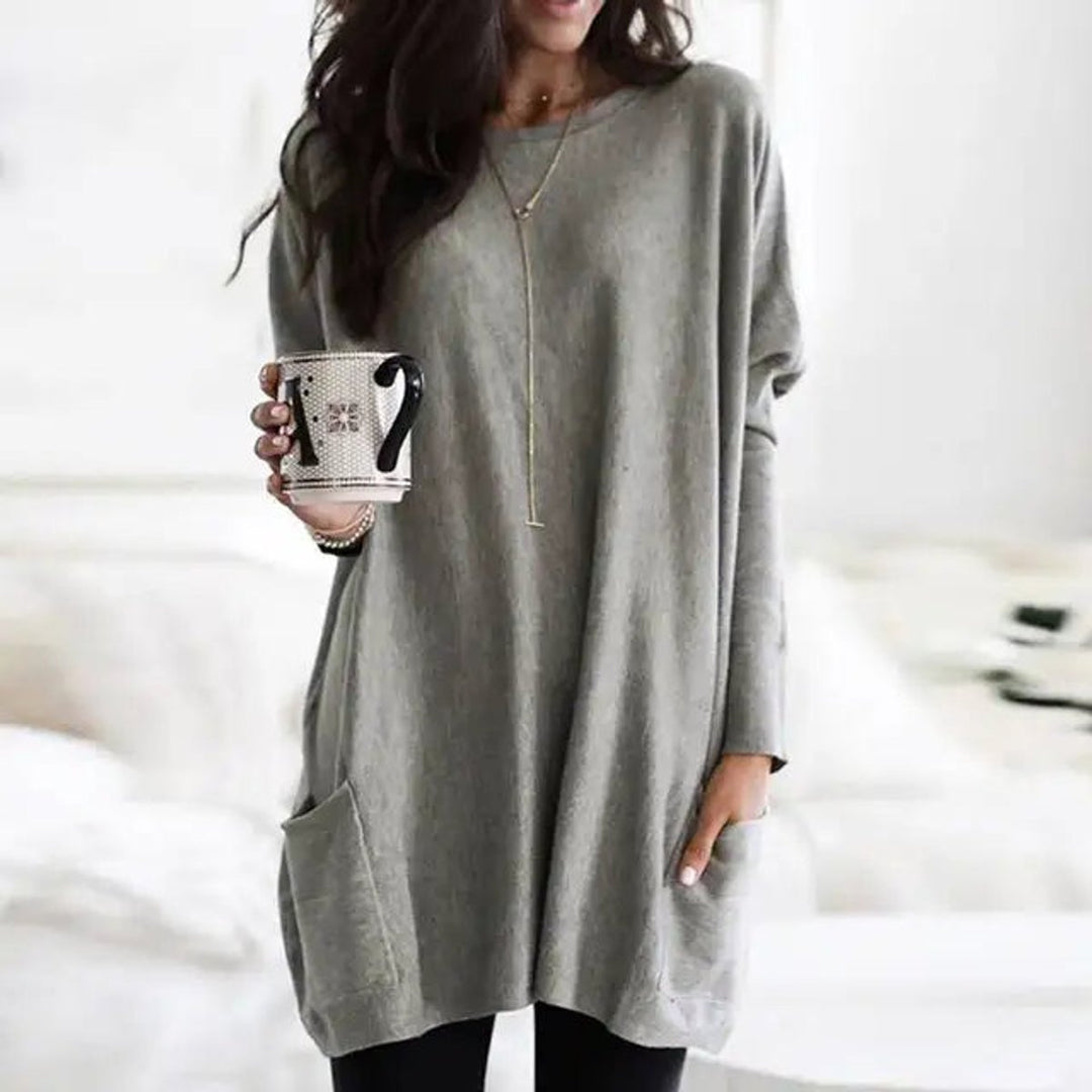 Briella | Women's Oversized Long Sleeve Tunic with Pockets - Burgundy - Image 3