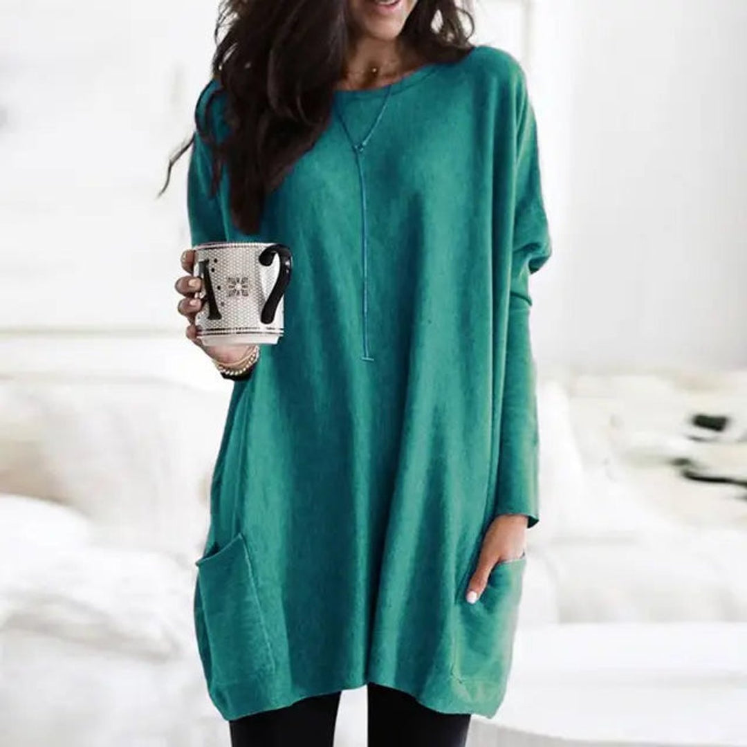 Briella | Women's Oversized Long Sleeve Tunic with Pockets - Burgundy - Image 4