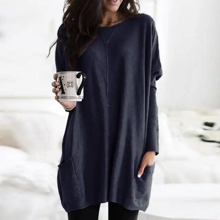 Briella | Women's Oversized Long Sleeve Tunic with Pockets - Burgundy - Image 6