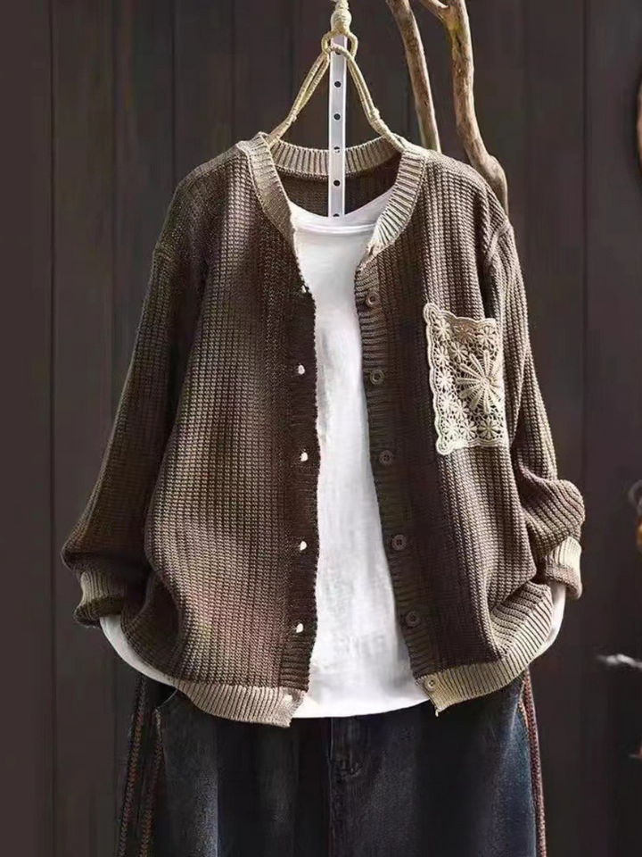 Brielle | Women's Button-Front Knit Cardigan - Brown - Image 1
