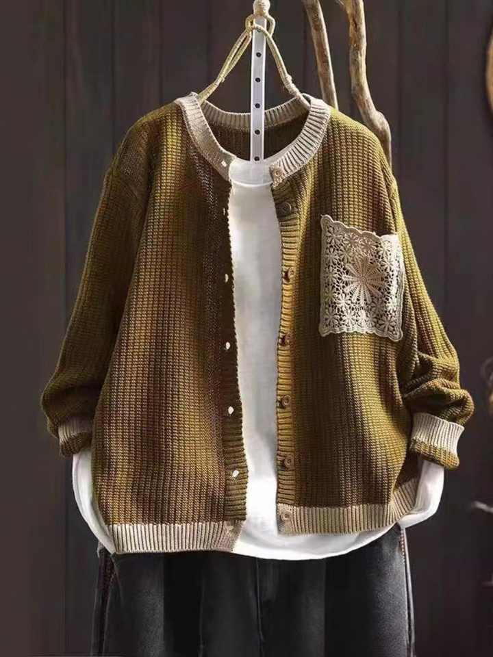 Brielle | Women's Button-Front Knit Cardigan - Brown - Image 3