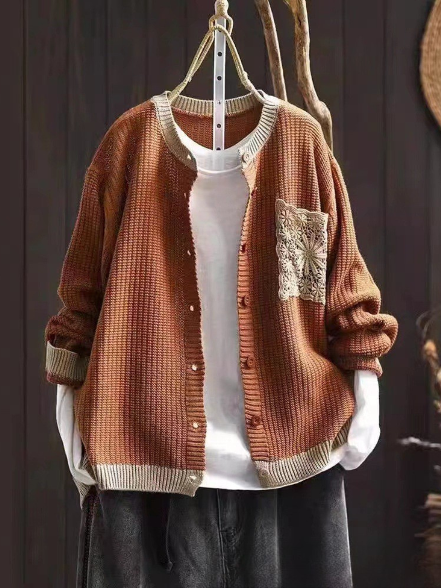 Brielle | Women's Button-Front Knit Cardigan - Brown - Image 4