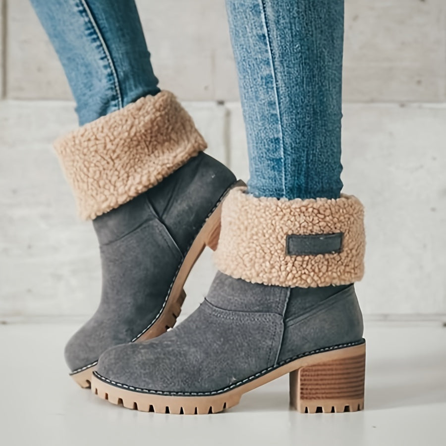 Britta | Women's Fleece Lined Ankle Boots with Block Heel - Black - Image 12