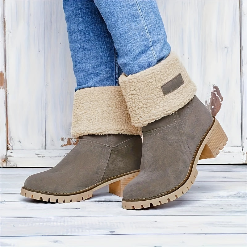 Britta | Women's Fleece Lined Ankle Boots with Block Heel - Black - Image 14