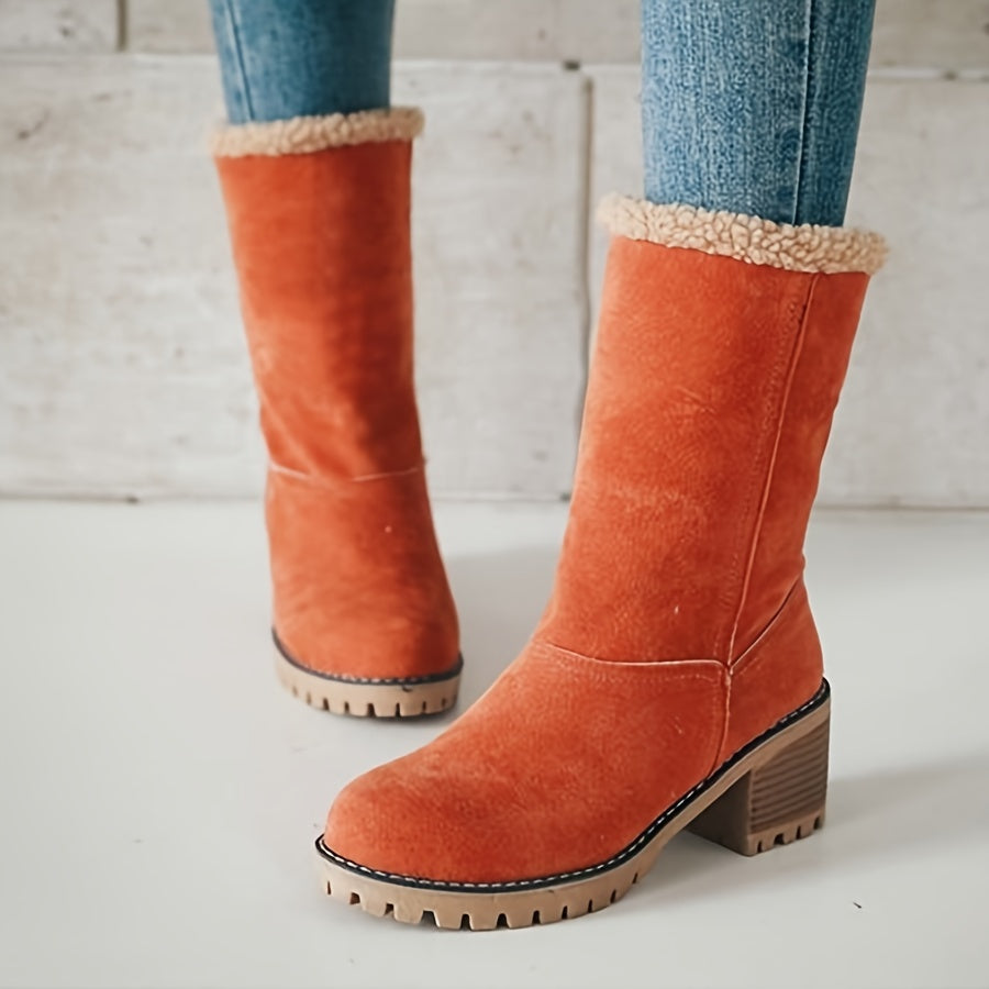 Britta | Women's Fleece Lined Ankle Boots with Block Heel - Black - Image 15