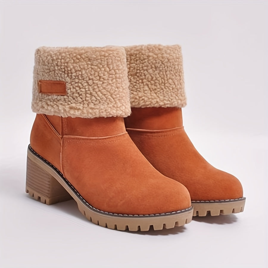Britta | Women's Fleece Lined Ankle Boots with Block Heel - Black - Image 16