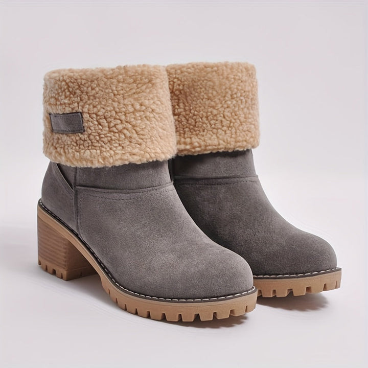 Britta | Women's Fleece Lined Ankle Boots with Block Heel - Black - Image 3