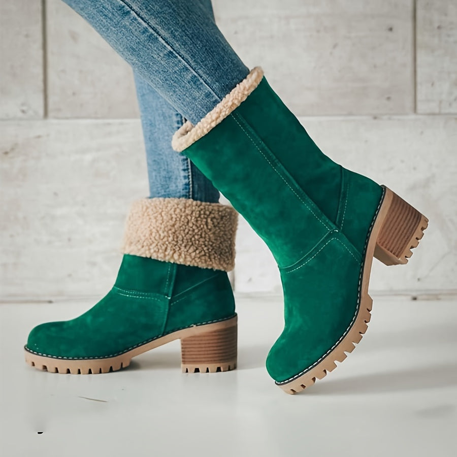 Britta | Women's Fleece Lined Ankle Boots with Block Heel - Black - Image 4