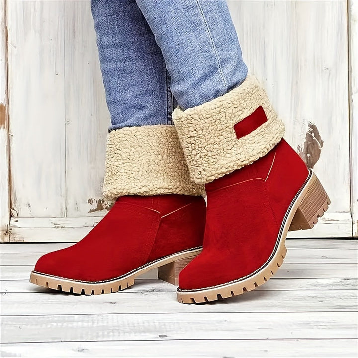 Britta | Women's Fleece Lined Ankle Boots with Block Heel - Black - Image 5