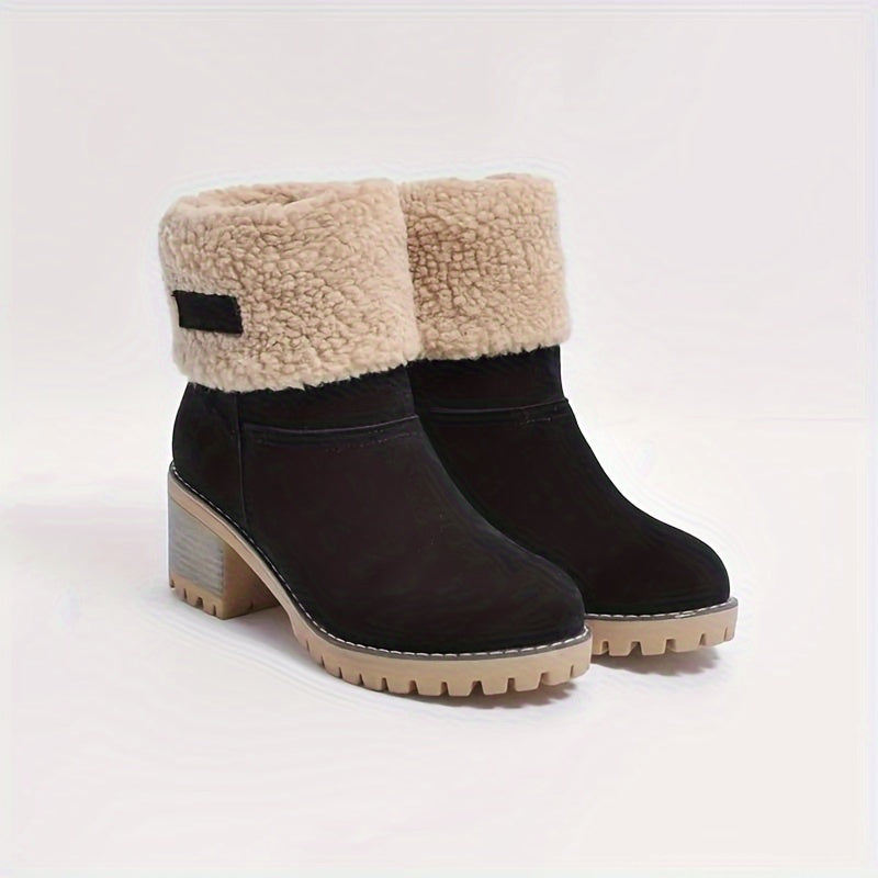 Britta | Women's Fleece Lined Ankle Boots with Block Heel - Black - Image 6