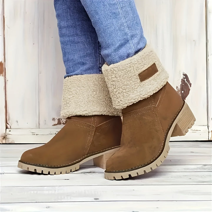 Britta | Women's Fleece Lined Ankle Boots with Block Heel - Black - Image 8