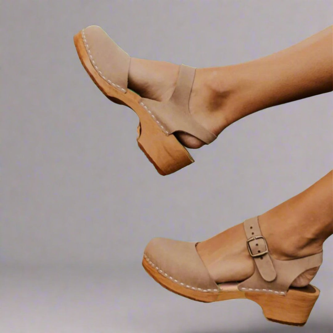 Britta | Women's Platform Clog Ankle Strap Closed Toe Heel - Light Brown - Image 4