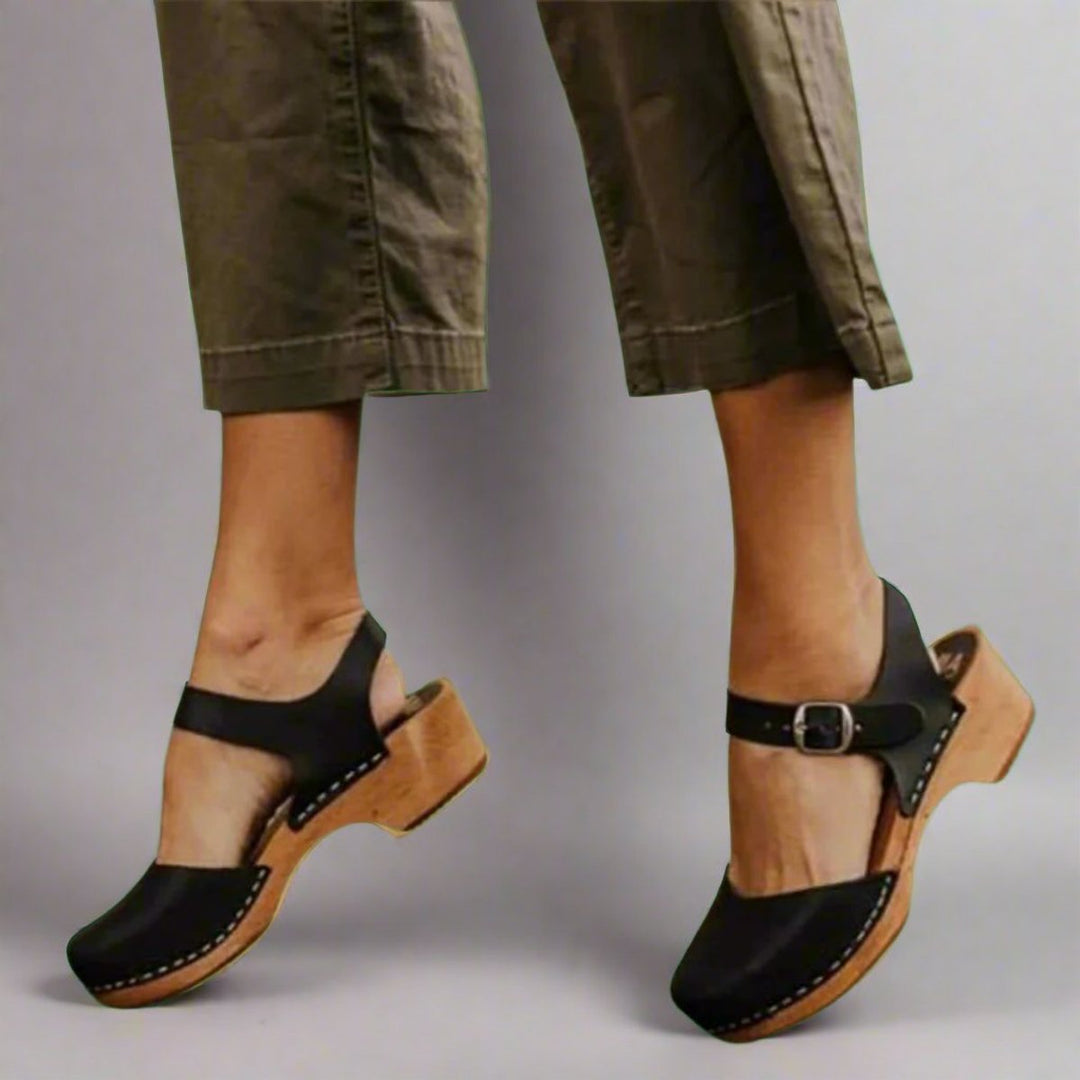 Britta | Women's Platform Clog Ankle Strap Closed Toe Heel - Light Brown - Image 5