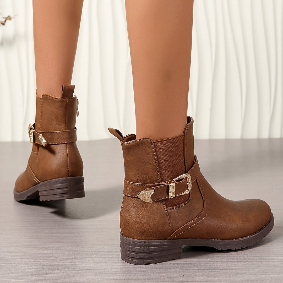 Britta | Women's Western Buckle Ankle Boot - Brown - Image 1