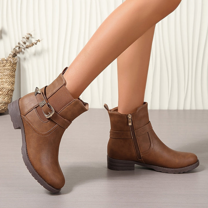 Britta | Women's Western Buckle Ankle Boot - Brown - Image 2