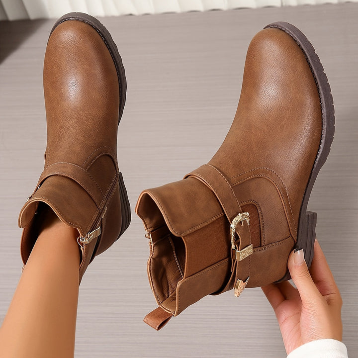 Britta | Women's Western Buckle Ankle Boot - Brown - Image 4