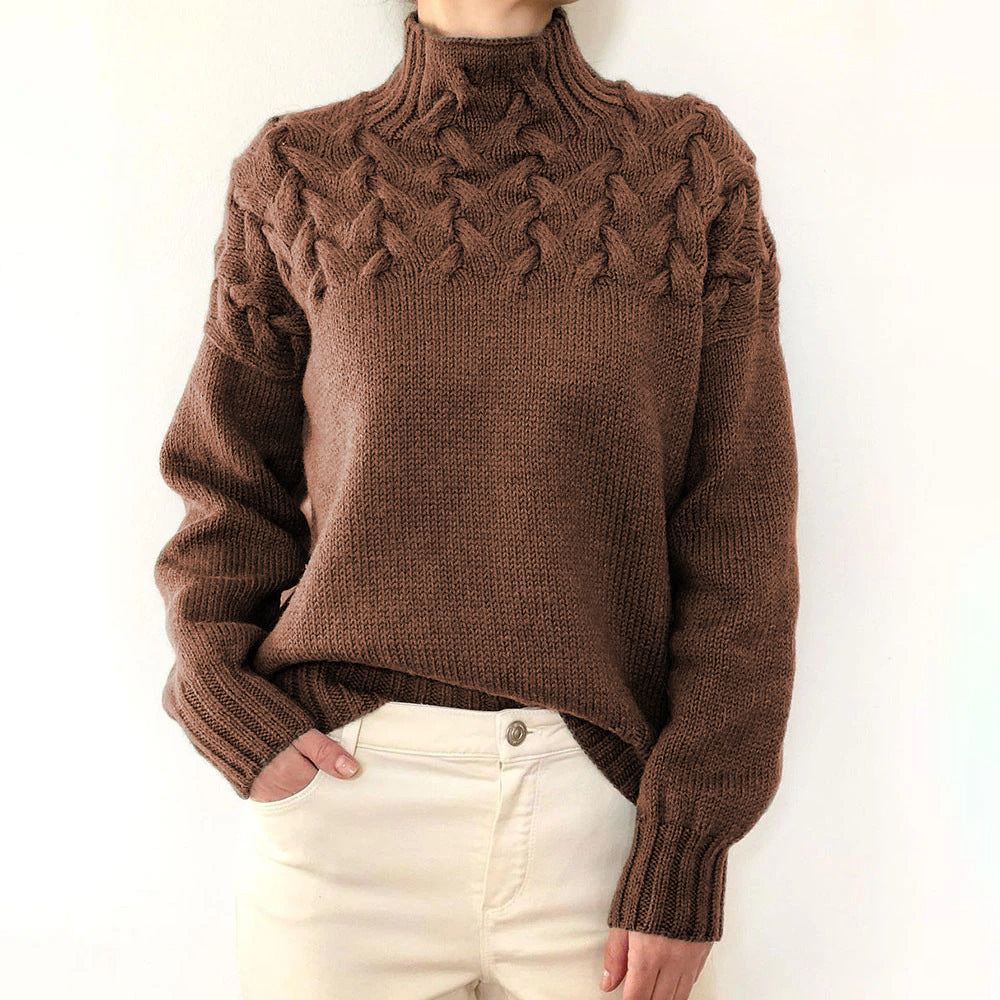Arvelle | Women's Cable Knit Turtleneck Sweater - Blue - Image 7