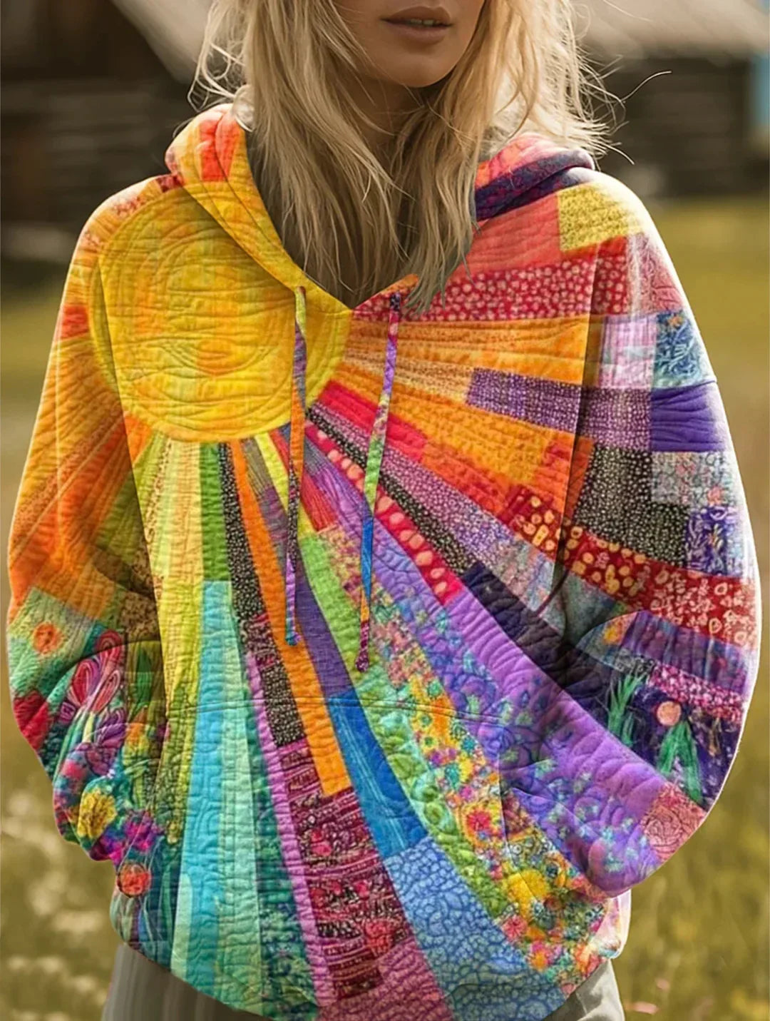 Calendra | Women's Quilted Patchwork Hoodie Sweater - Image 1