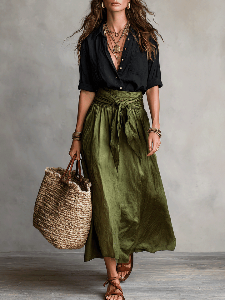 Calista | Women's Boho High Waist Flowy Midi Skirt Set - Image 1