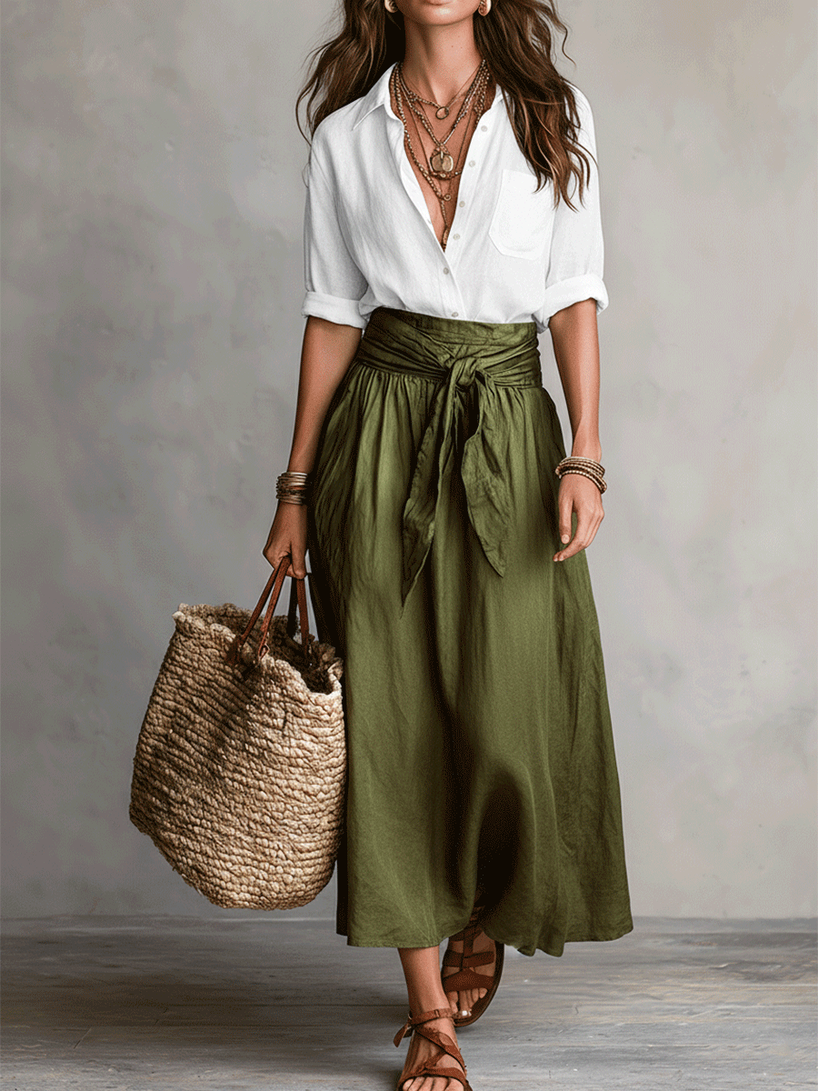 Calista | Women's Boho High Waist Flowy Midi Skirt Set - Image 2
