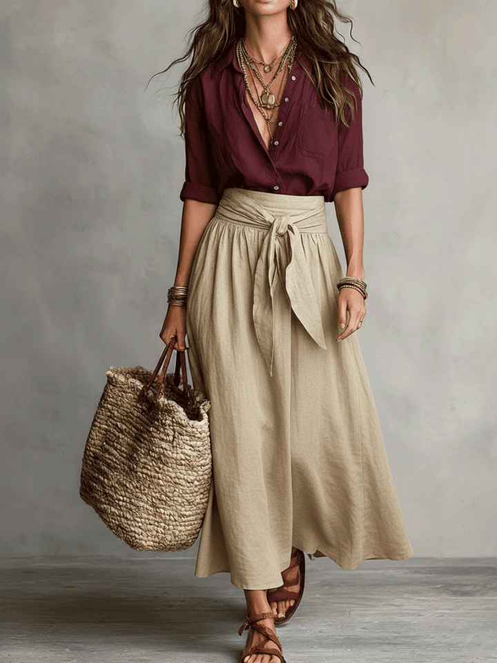 Calista | Women's Boho High Waist Flowy Midi Skirt Set - Image 5