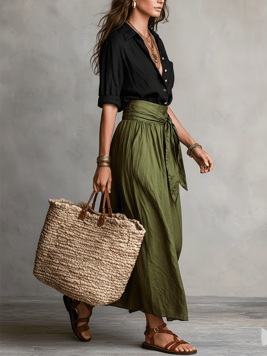 Calista | Women's Boho High Waist Flowy Midi Skirt Set - Image 6