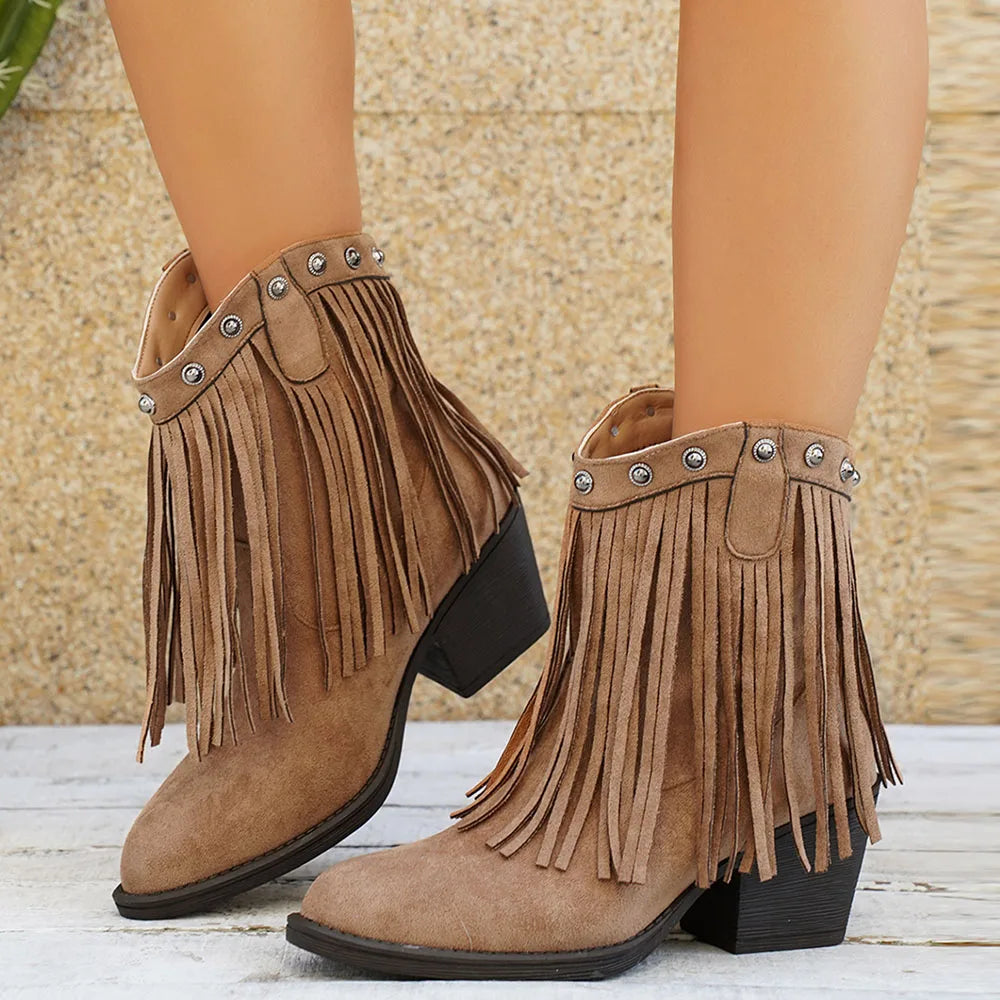 Calista | Women's Wide Calf Western Fringe Cowboy Boots - Brown - Image 10