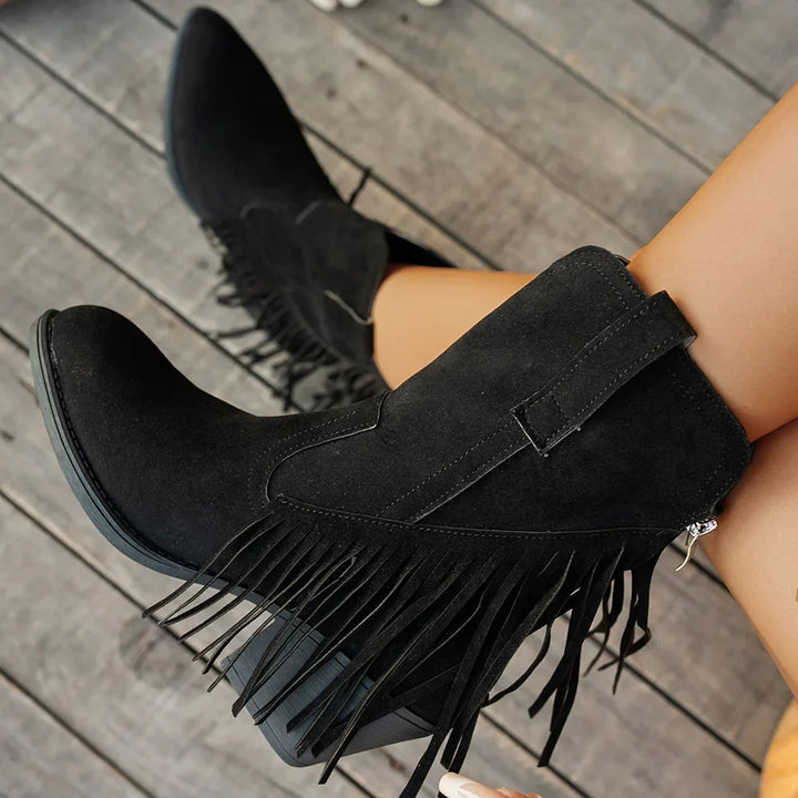 Calista | Women's Wide Calf Western Fringe Cowboy Boots - Brown - Image 6