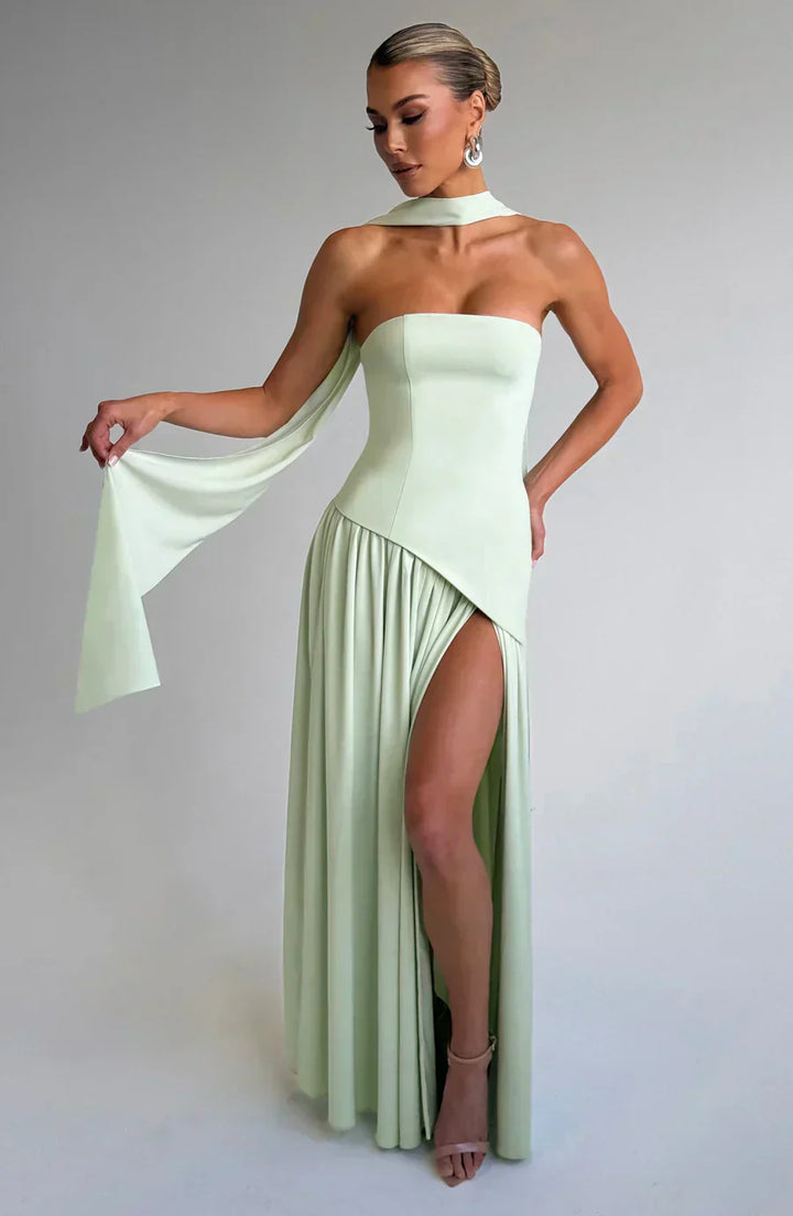 Calixta | Women's Strapless High Slit Formal Maxi Dress - Yellow - Image 10