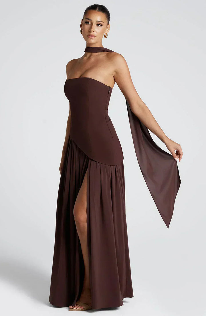 Calixta | Women's Strapless High Slit Formal Maxi Dress - Yellow - Image 12