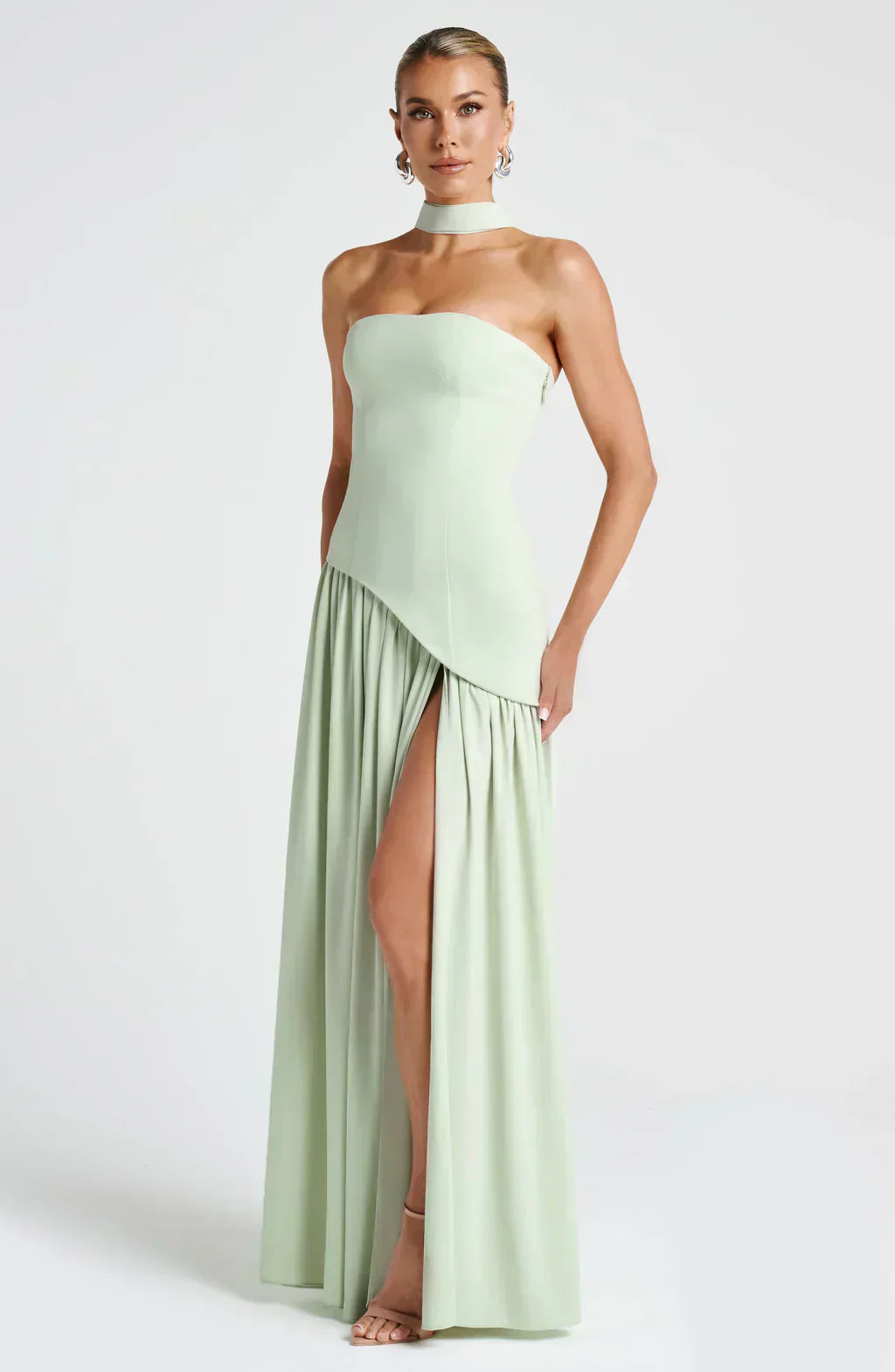 Calixta | Women's Strapless High Slit Formal Maxi Dress - Yellow - Image 8