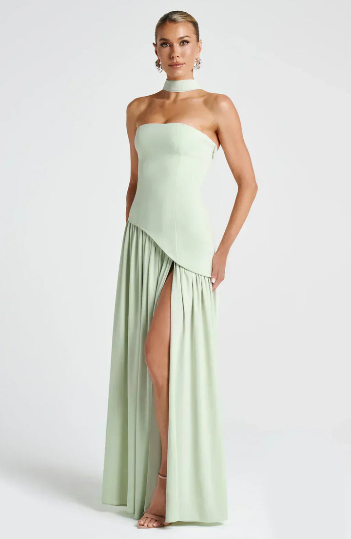 Calixta | Women's Strapless High Slit Formal Maxi Dress - Yellow - Image 8