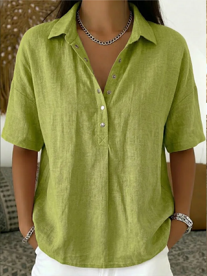 Calla | Women's Collared Short Sleeve Button-Up Blouse - Blue - Image 5