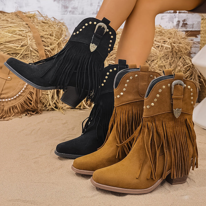 Calla | Women's Wide Calf Western Fringe Cowboy Boots - Camel - Image 12