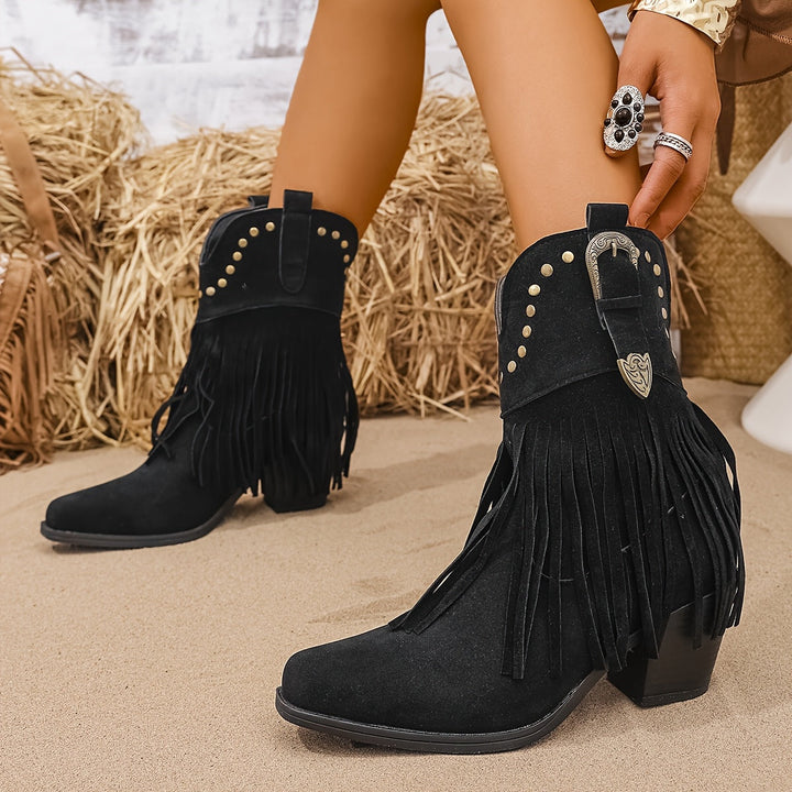 Calla | Women's Wide Calf Western Fringe Cowboy Boots - Camel - Image 8