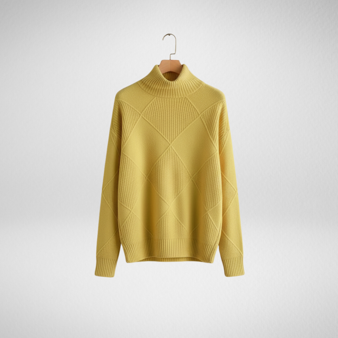 Calloway | Women's Diamond Knit Turtleneck Sweater - Yellow - Image 1