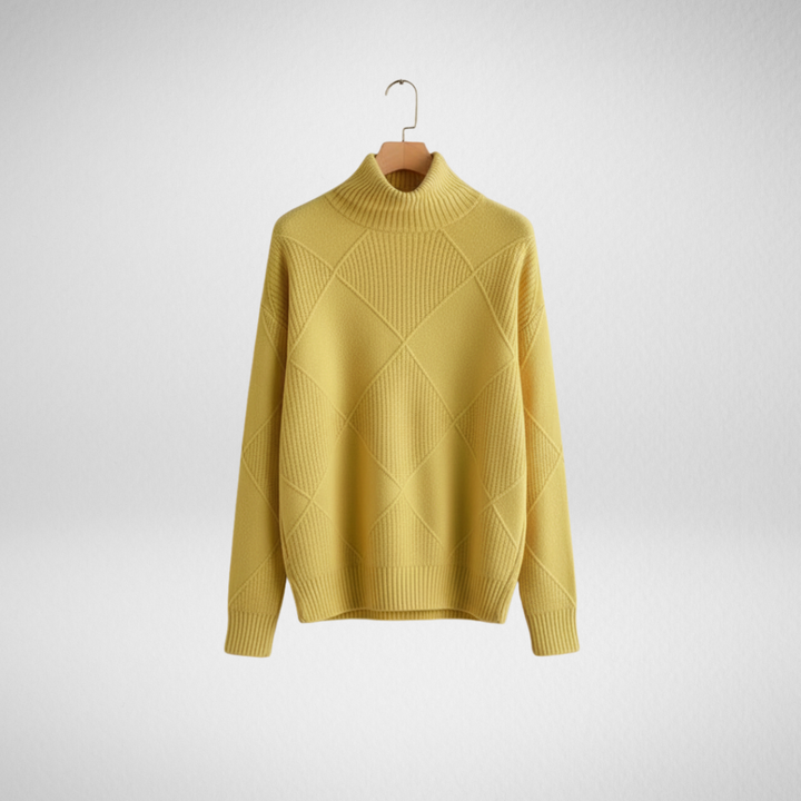 Calloway | Women's Diamond Knit Turtleneck Sweater - Yellow - Image 1