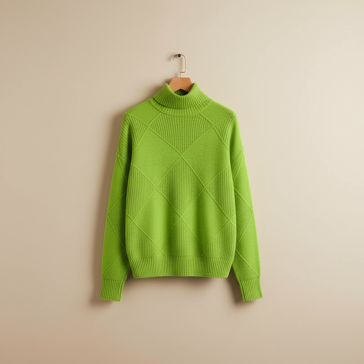 Calloway | Women's Diamond Knit Turtleneck Sweater - Yellow - Image 10