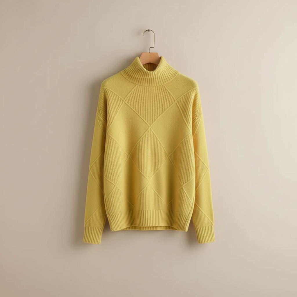 Calloway | Women's Diamond Knit Turtleneck Sweater - Yellow - Image 2