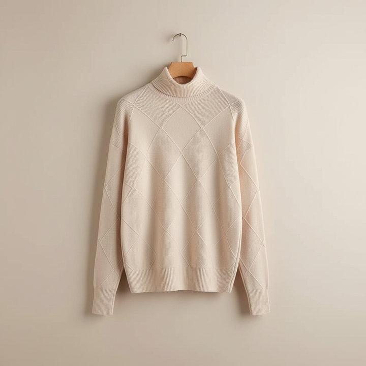 Calloway | Women's Diamond Knit Turtleneck Sweater - Yellow - Image 3