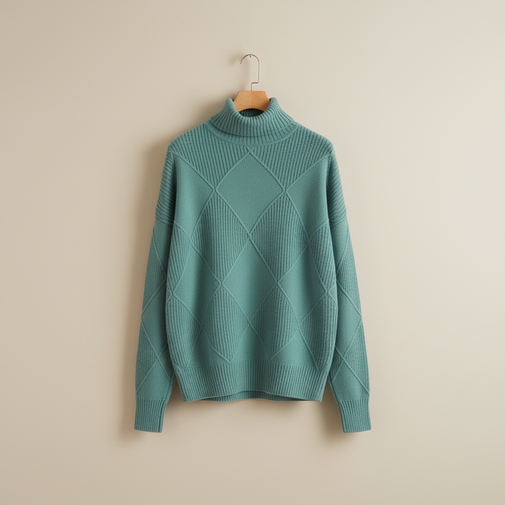 Calloway | Women's Diamond Knit Turtleneck Sweater - Yellow - Image 4